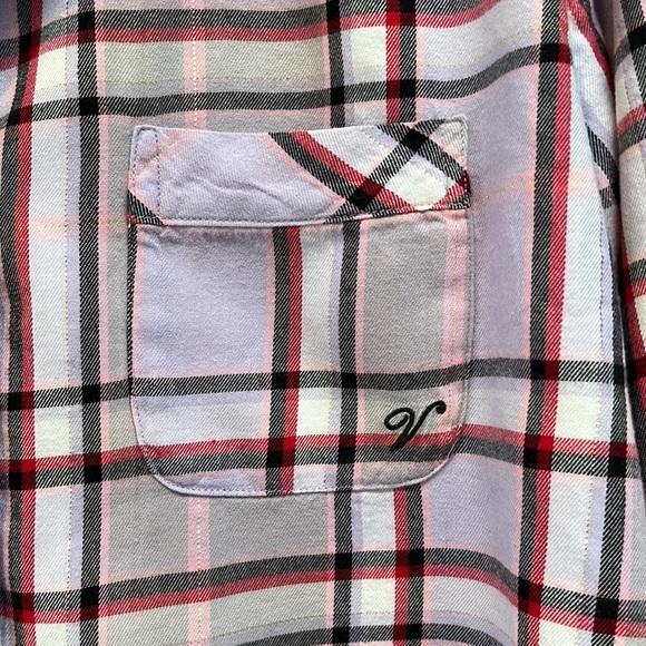 Victorias Secret Cotton Blend Button Down Pajama Shirt, Size Small, Purple Plaid - Picture 4 of 11